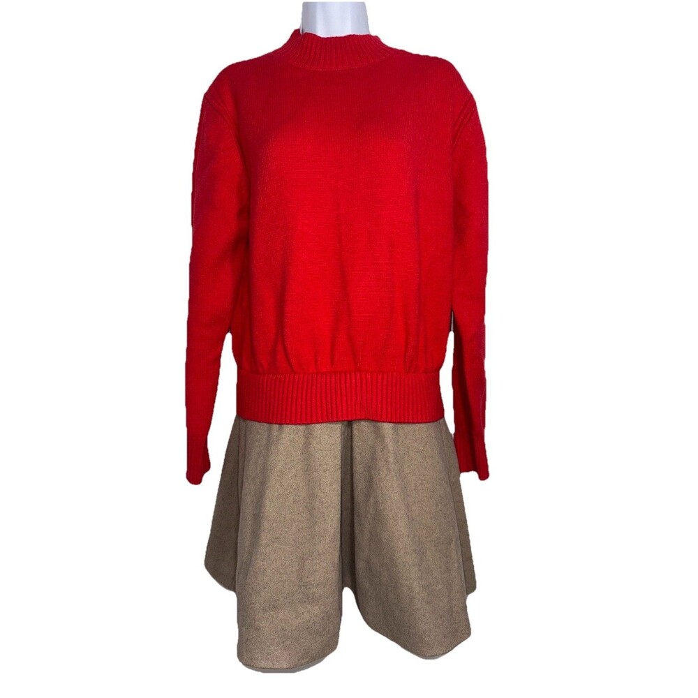 Anthropologie Mare Mare Twofer Mock-Neck Sweater Dress Red Tan Women Medium